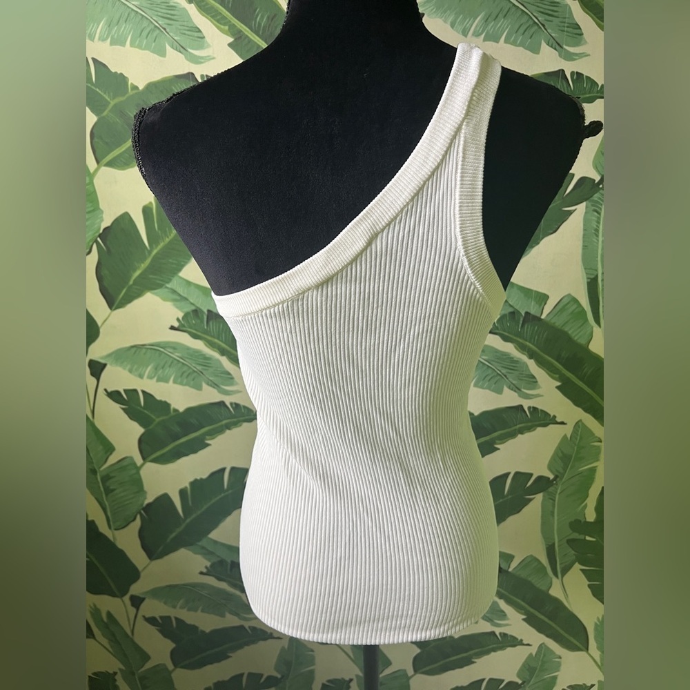 Zara Womens White Ribbed One Shoulder Tank Top Large - Picture 4 of 6